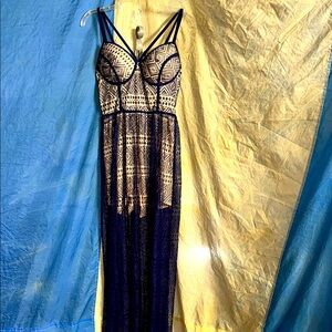 Entry Blue and Cream Chemise with Lace Details